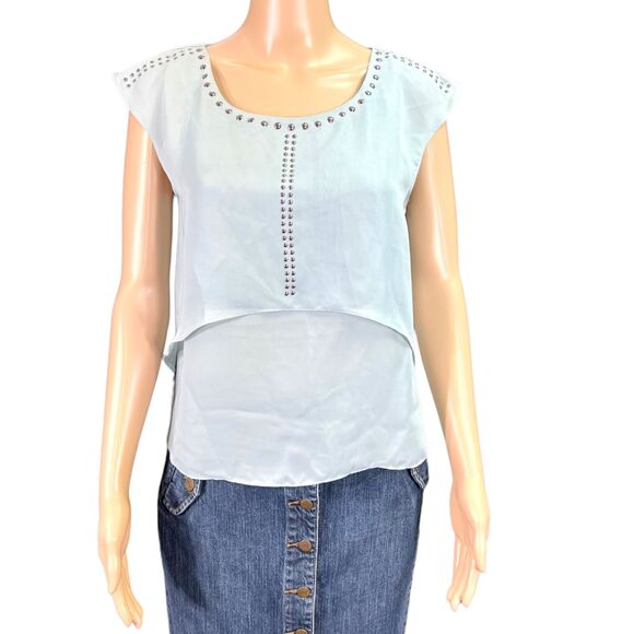 Jennifer Lopez Womens Blouse Top Shirt Studded Silky Tiered Pullover Layered XS - Picture 1 of 8